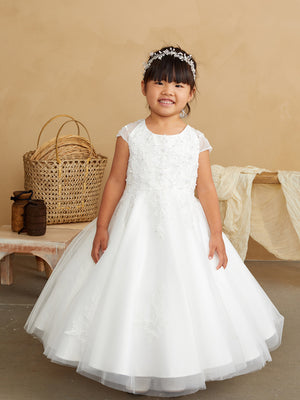 Cap Sleeves Lace Applique with Overlay Skirt First Communion Gown 5847