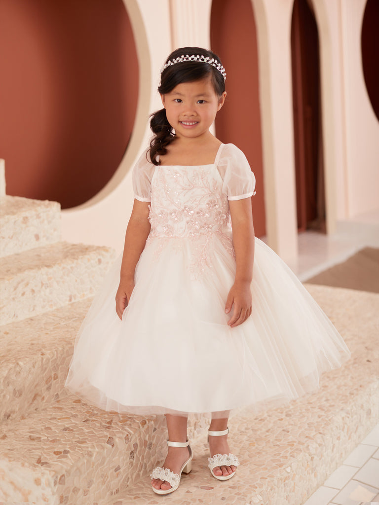 puffy white dress Puffy Sleeves Tulle Flowr Girl Dress 5858 Blush (MistyRose) / 2