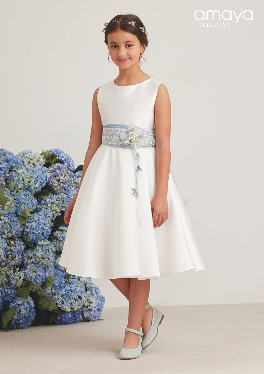 Size 14 in Stock Mikado Spanish Communion Short Dress Amaya 586002 in Stock 14 / Ivory/ SteelBlue Size 14 in Stock Mikado Spanish Communion Short Dress Amaya 586002 in Stock 14 / Ivory/ SteelBlue