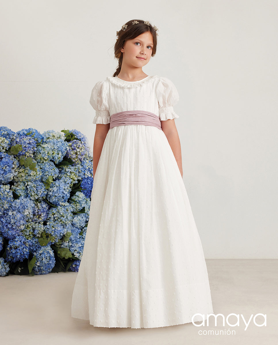 Vintage Voile Spanish Communion Gown Amaya 587006 Quick delivery 12 / Ivory / Blue Vintage Voile Spanish Communion Gown Amaya 587006 Quick delivery 12 / Ivory / Blue