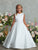 Clean Satin and Pearls Bow First Communion Flower Girl Gown 5900