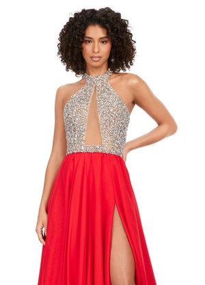 Ashley Lauren 11248 Chiffon Gown with Crystal Beaded Bustier