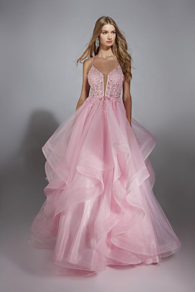 Alyce Paris 61731 Pink Glitter Tulle Ball Gown with Beaded Bodice Sparkly Gowns Alyce Paris 61731 Pink Glitter Tulle Ball Gown with Beaded Bodice Sparkly Gowns