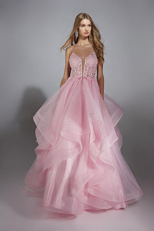 Alyce Paris 61731 Pink Glitter Tulle Ball Gown with Beaded Bodice