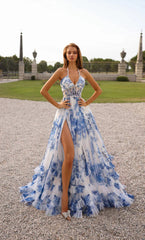 sachin and babi light blue dress Mac Duggal Embroidered Floral A Line Midi Dress