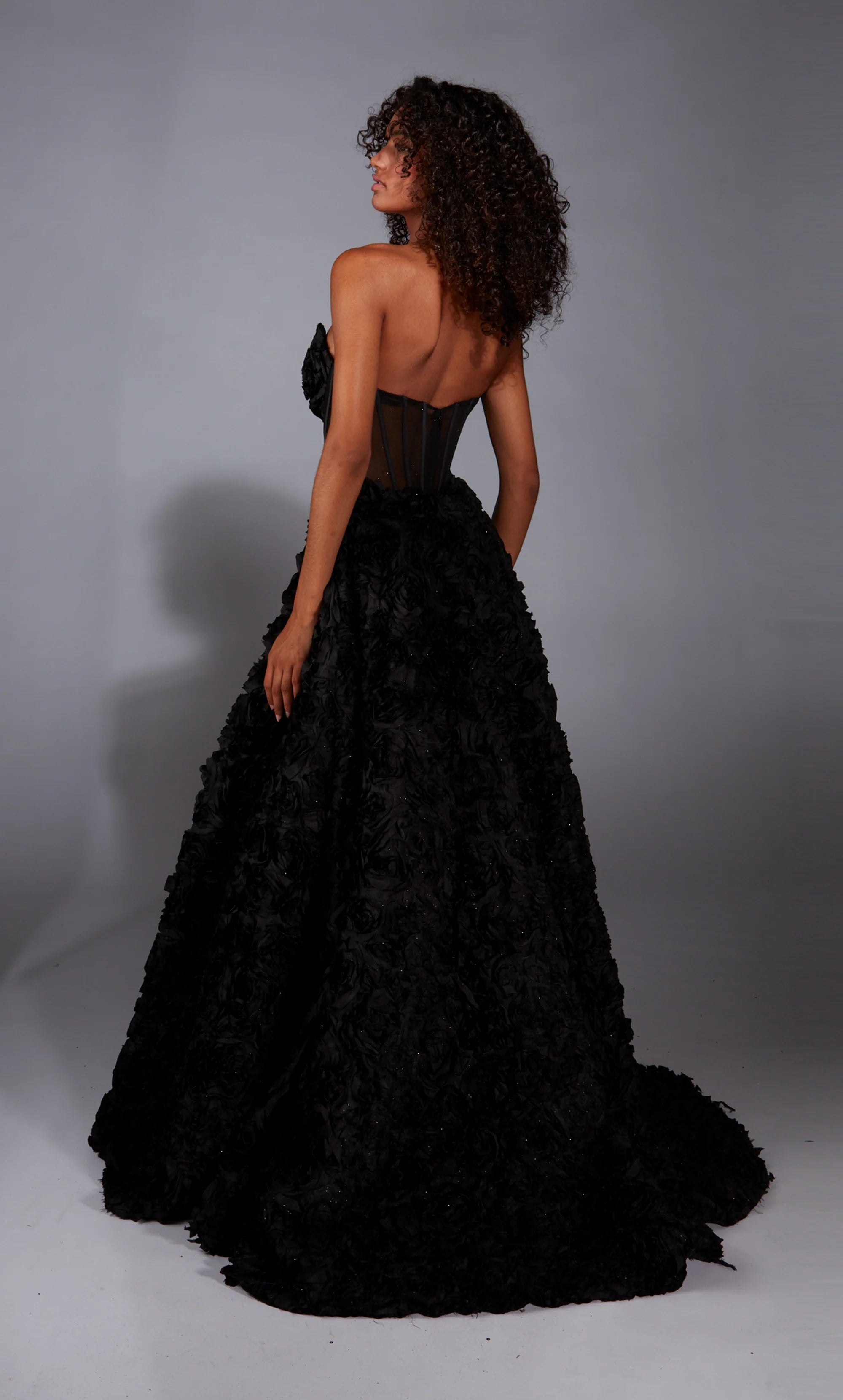 Alyce Paris 61775 Floral Ruffles Elegant Fullness Prom Dress Black / 6 Alyce Paris 61775 Floral Ruffles Elegant Fullness Prom Dress Black / 6