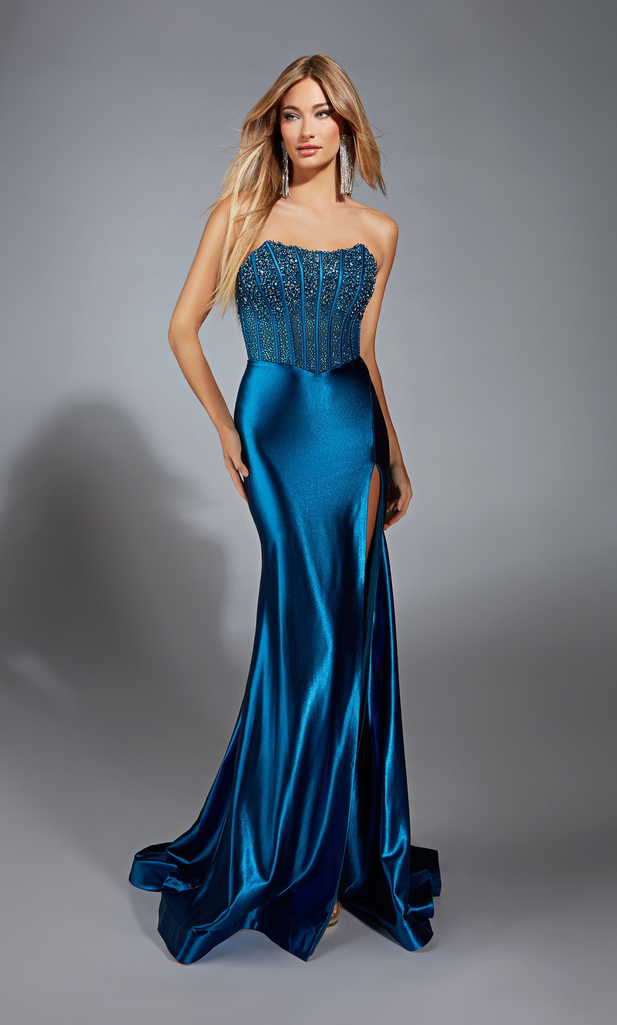 prom dresses by alyce Alyce Paris 61879 Strapless Satin Prom Dress 14 / Pine (Green)