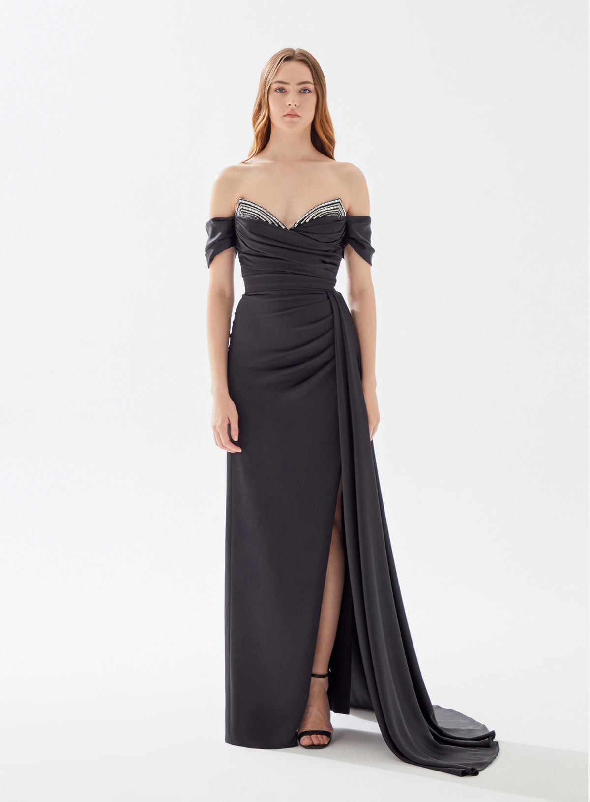 tarik ediz v-neck satin dress 50444 Tarik Ediz | Signature Dresses - 51144