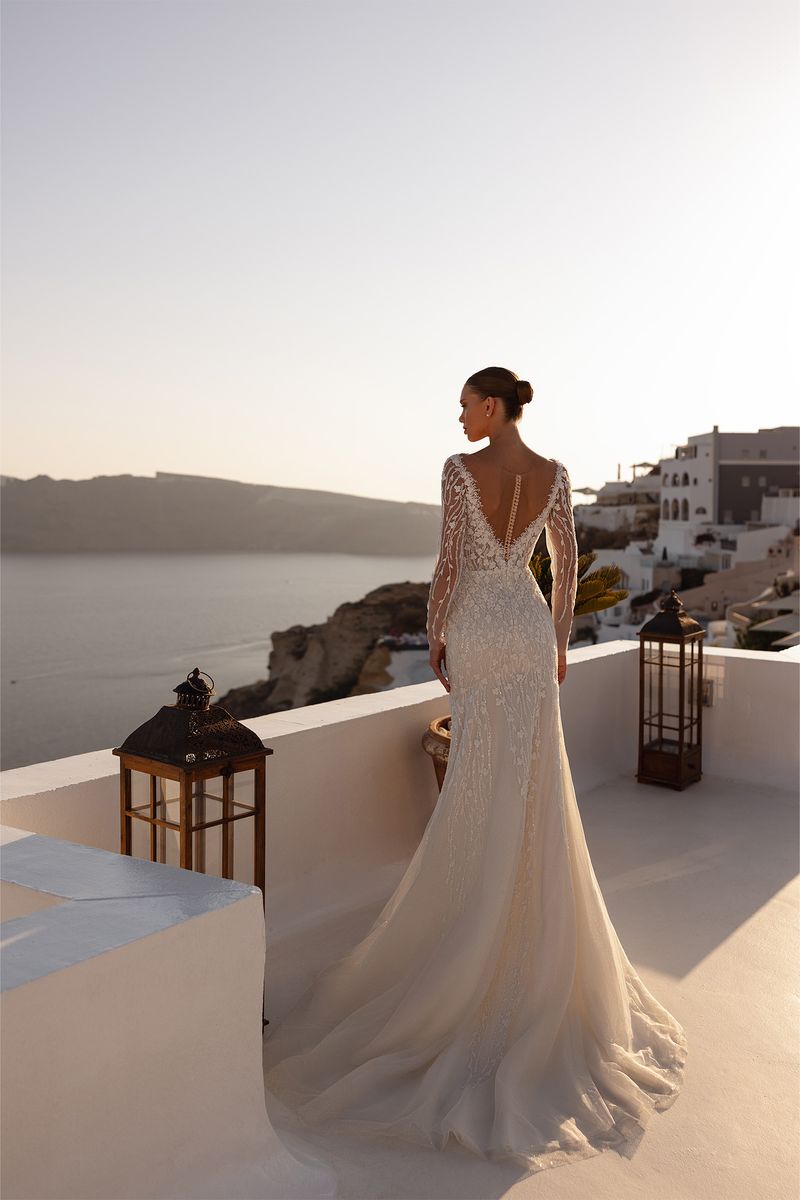Long Sleeves Overskirt Wedding Dress Santorini 5711 Ivory / Pre-order 12 Long Sleeves Overskirt Wedding Dress Santorini 5711 Ivory / Pre-order 12