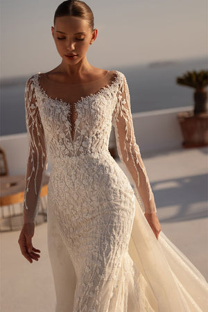 Long Sleeves Overskirt Wedding Dress Santorini 5711
