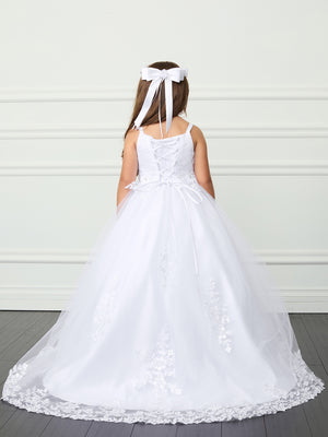 Floor length with Tail First Communion Flower Girl Dress 7041