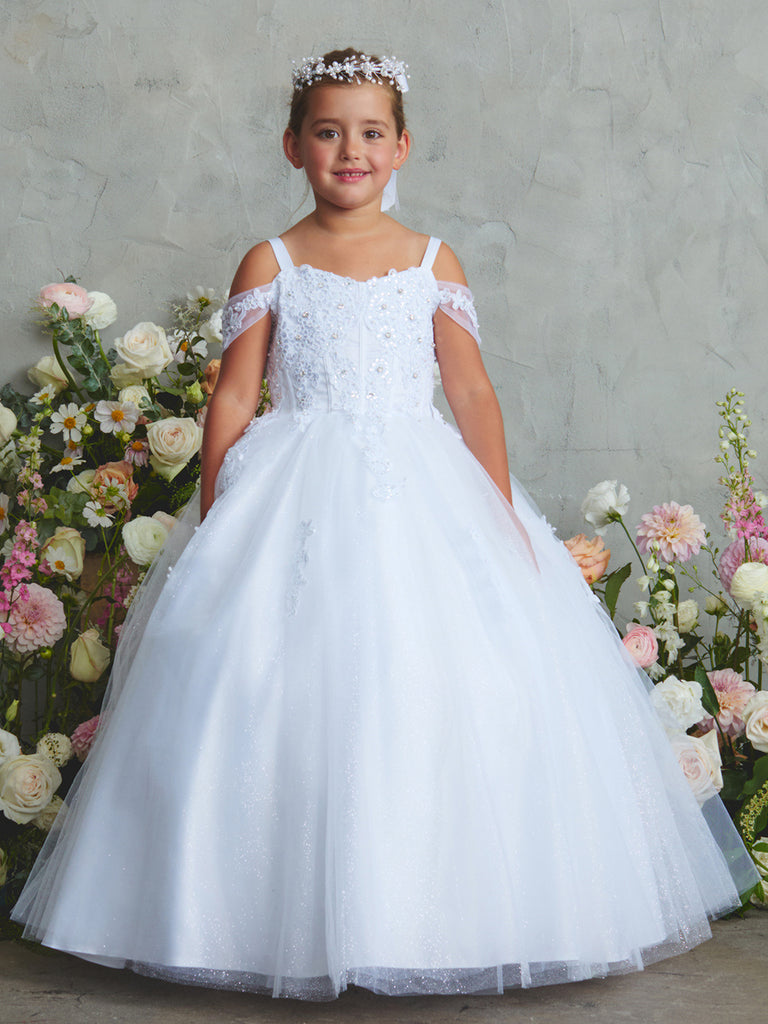 Sparkle Off-the-shoulder First Communion Flower Girl Dress 7048