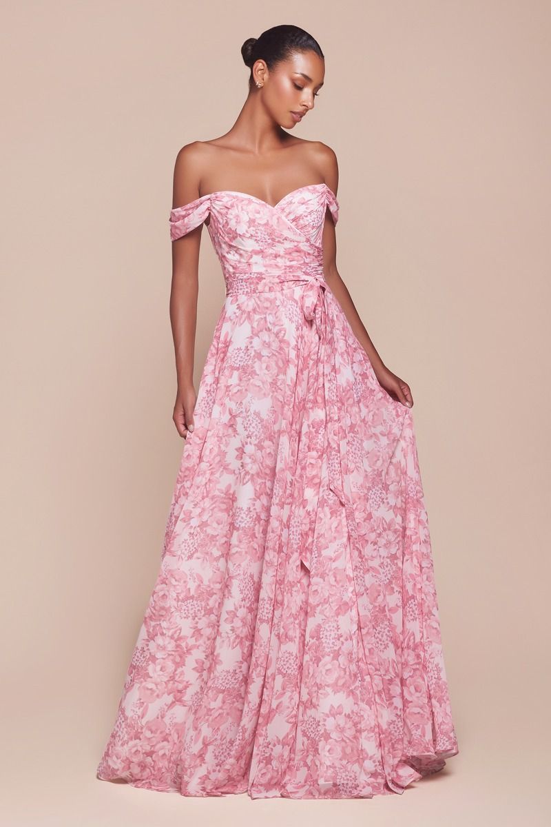 Off the Shoulder Floral Long Dress La Divine 7441 Sparkly Gowns Off the Shoulder Floral Long Dress La Divine 7441 Sparkly Gowns