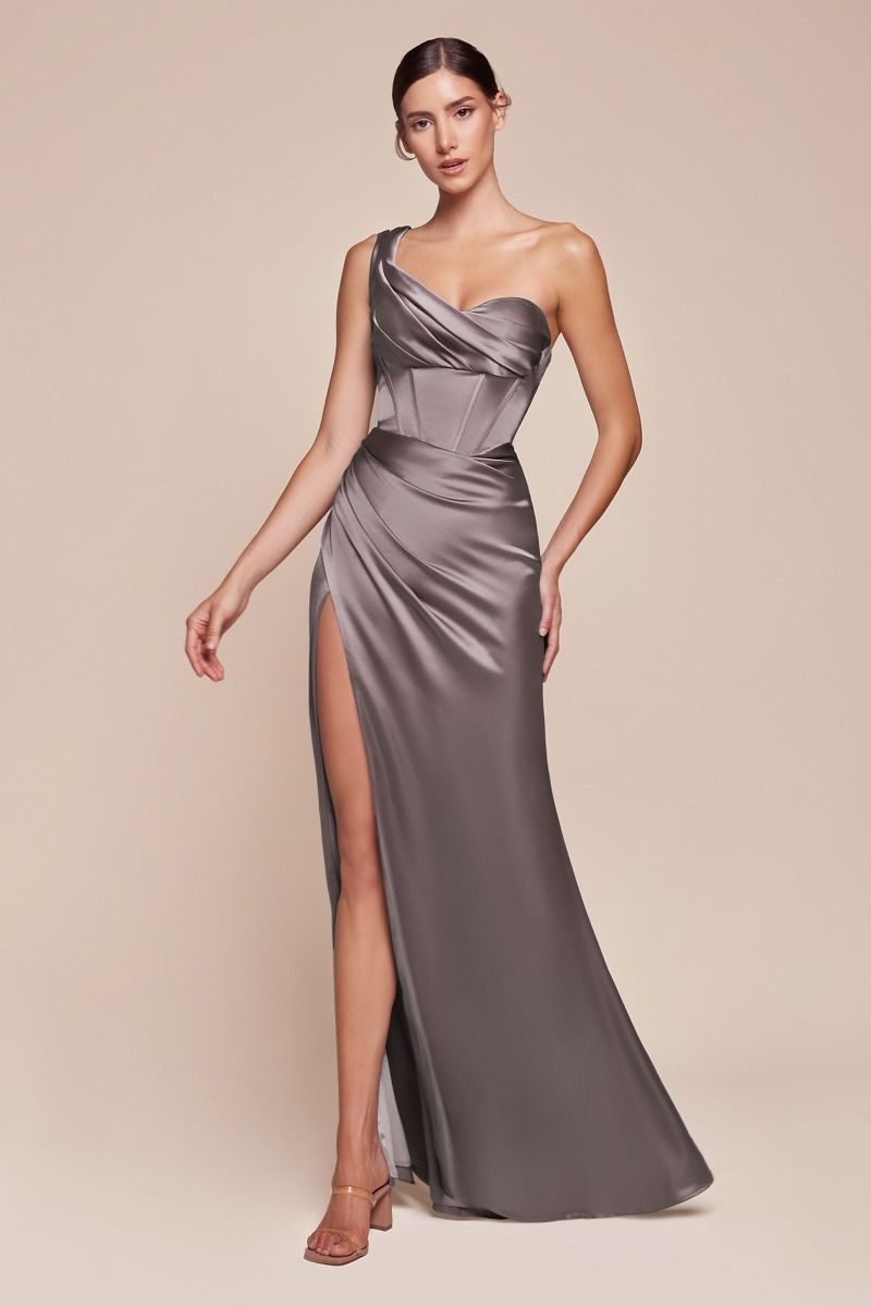 taupe prom dress Ava Presley 47267 Long Prom Dress Dark Taupe / 6