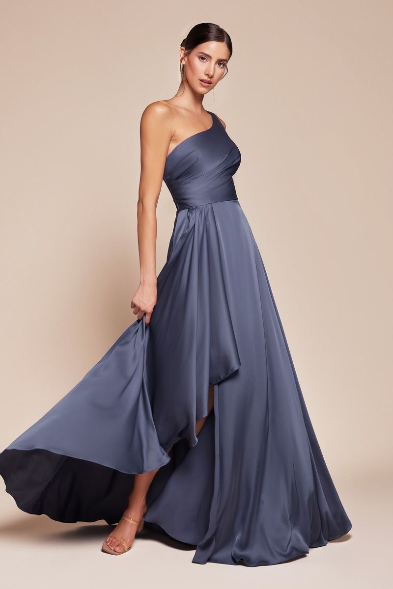 satin dress mid length Light Blue Satin Slip Midi Dress with Decorative Buttons and Front Slit