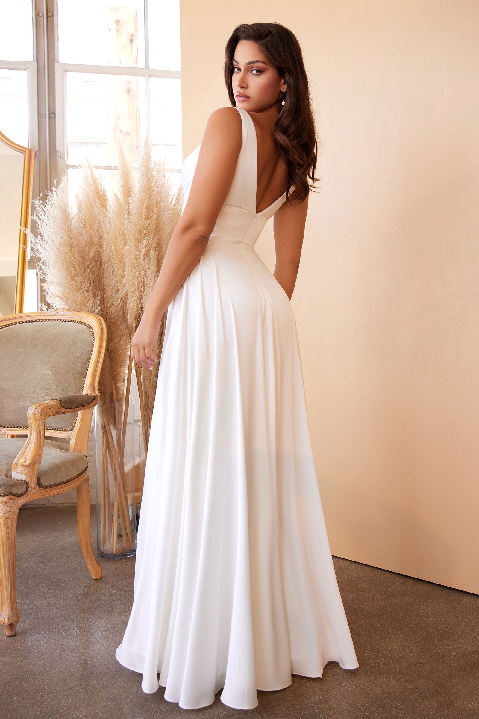 Classic Simple Soft Satin Wedding Dress La Divine 7469W 4 / Off-White Classic Simple Soft Satin Wedding Dress La Divine 7469W 4 / Off-White