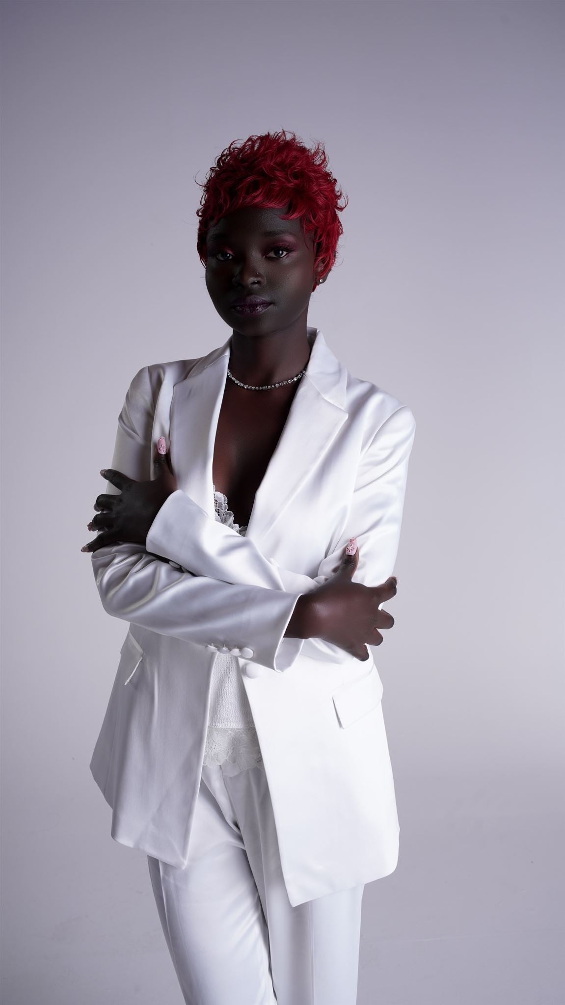 Satin White Women Suit SUIT002 White / 38 / Set Jacket & Pants