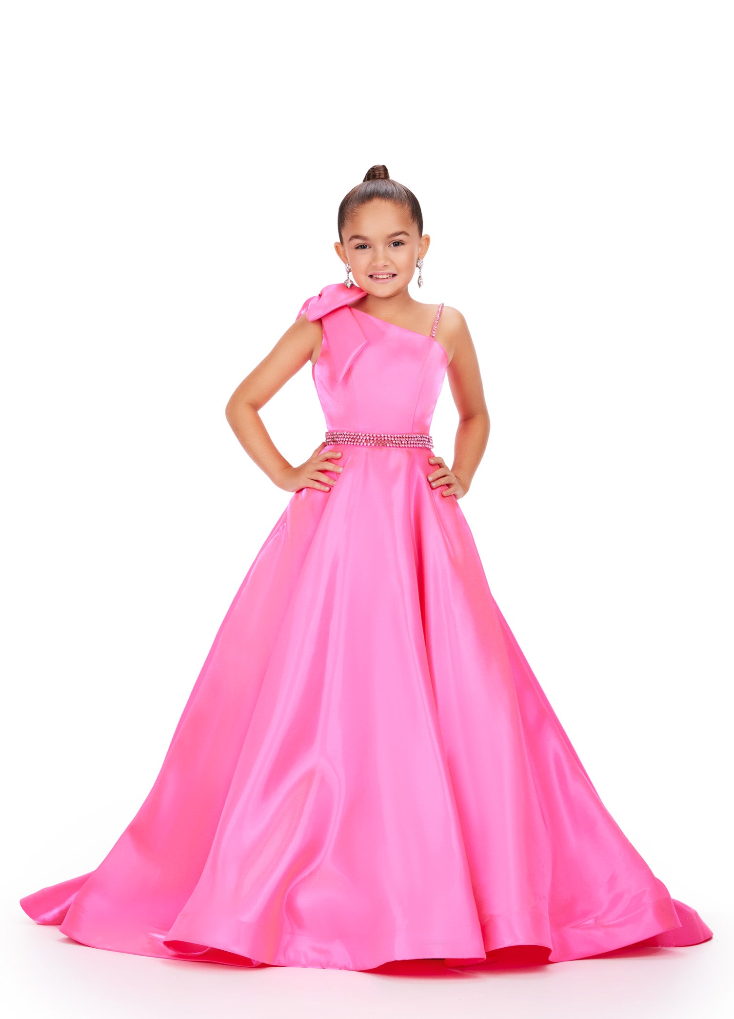 Ashley Lauren 8248 Beaded Belt Kids Satin Gown 12 / Peacock (MediumBlue) Ashley Lauren 8248 Beaded Belt Kids Satin Gown 12 / Peacock (MediumBlue)