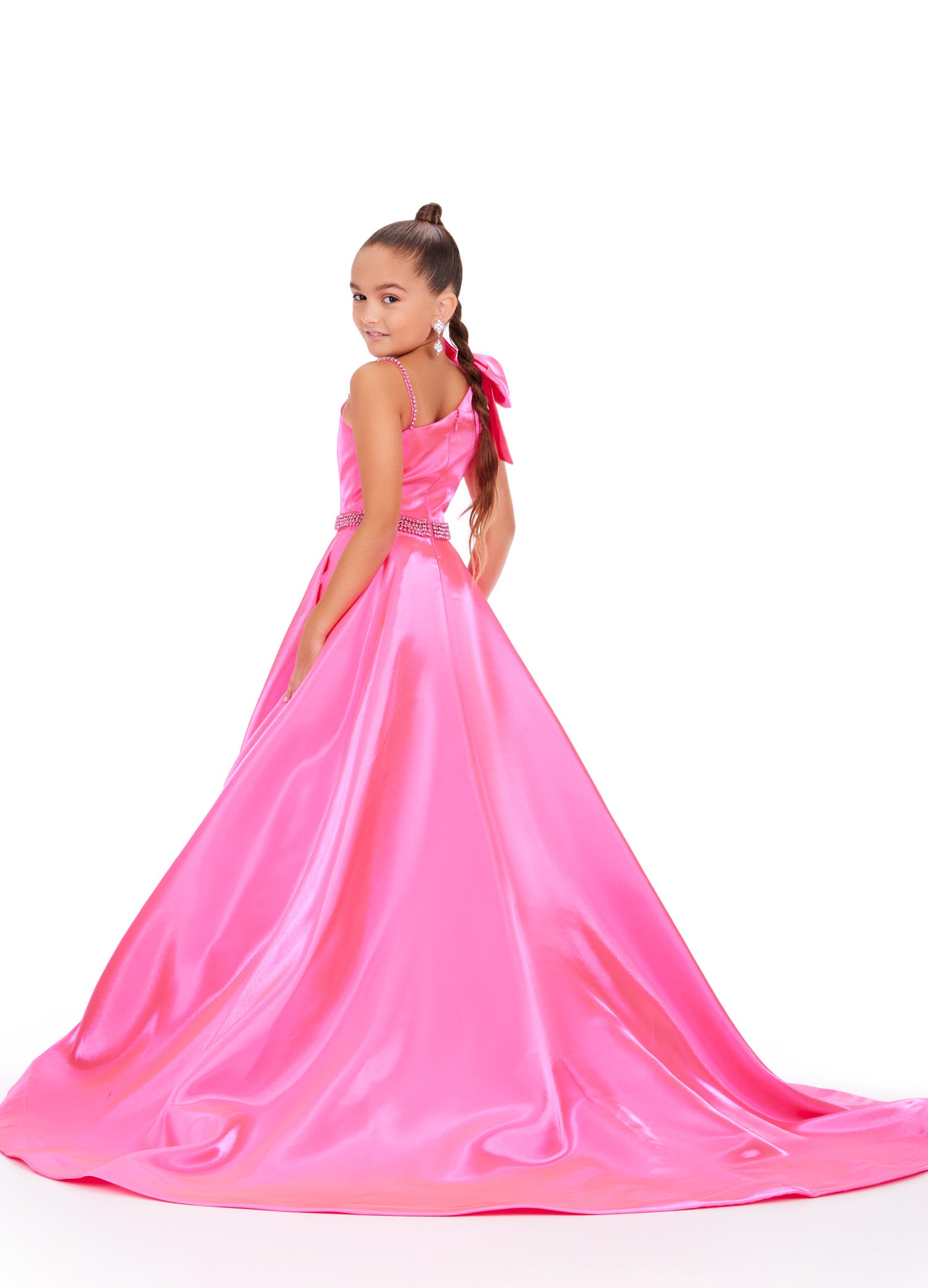 in Stock Size 12 Ashley Lauren 8248 Beaded Belt Kids Satin Gown 12 / Hot Pink (Fuchsia) in Stock Size 12 Ashley Lauren 8248 Beaded Belt Kids Satin Gown 12 / Hot Pink (Fuchsia)