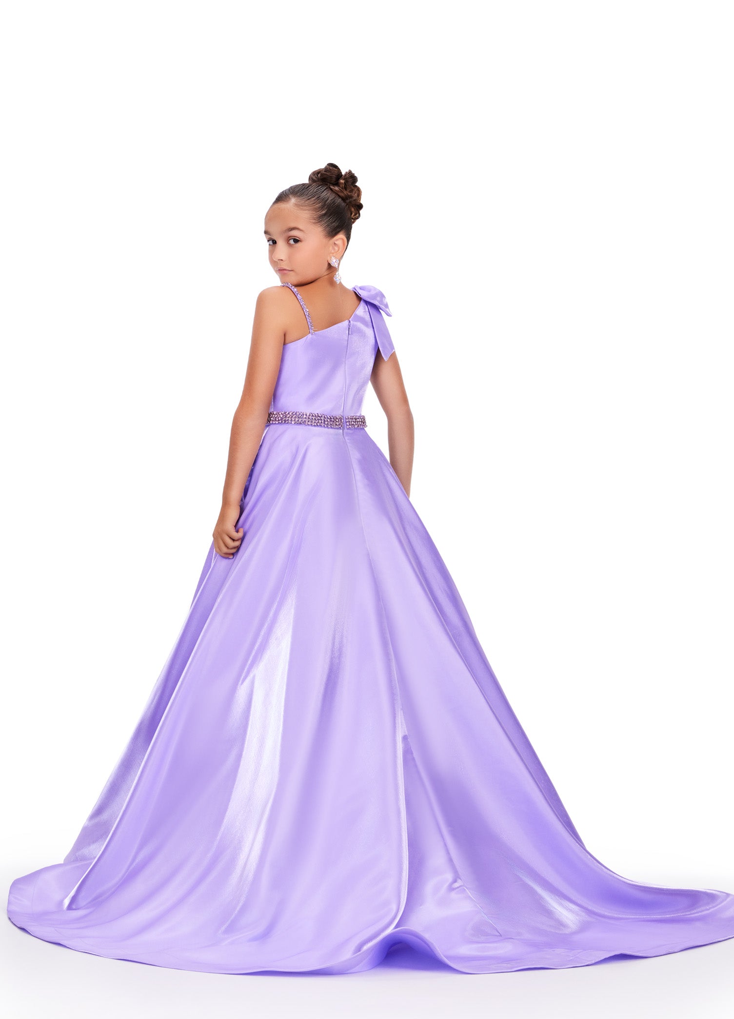 Ashley Lauren 8248 Beaded Belt Kids Satin Gown 12 / Peacock (MediumBlue) Ashley Lauren 8248 Beaded Belt Kids Satin Gown 12 / Peacock (MediumBlue)