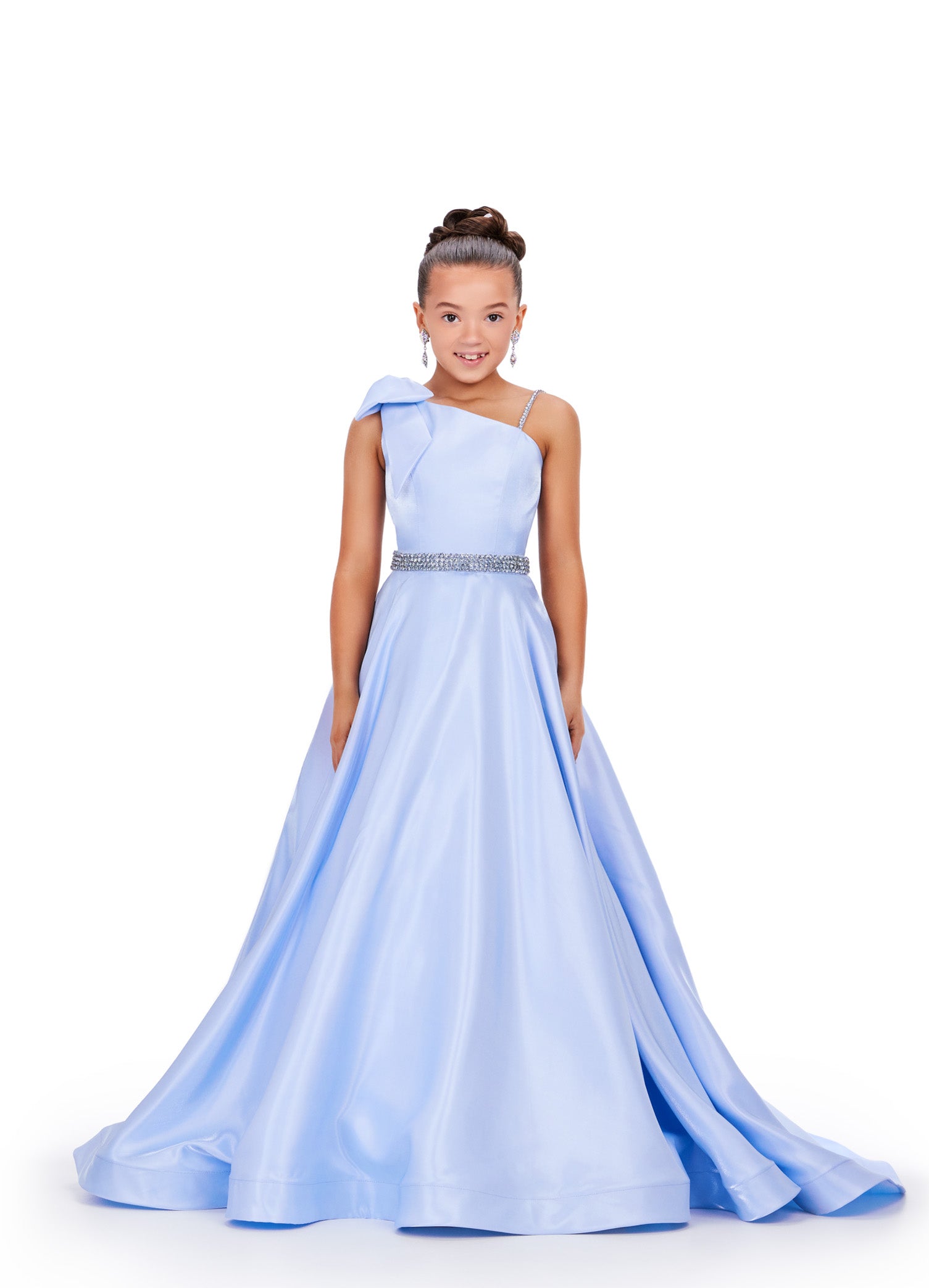 Ashley Lauren 8248 Beaded Belt Kids Satin Gown 12 / Peacock (MediumBlue) Ashley Lauren 8248 Beaded Belt Kids Satin Gown 12 / Peacock (MediumBlue)