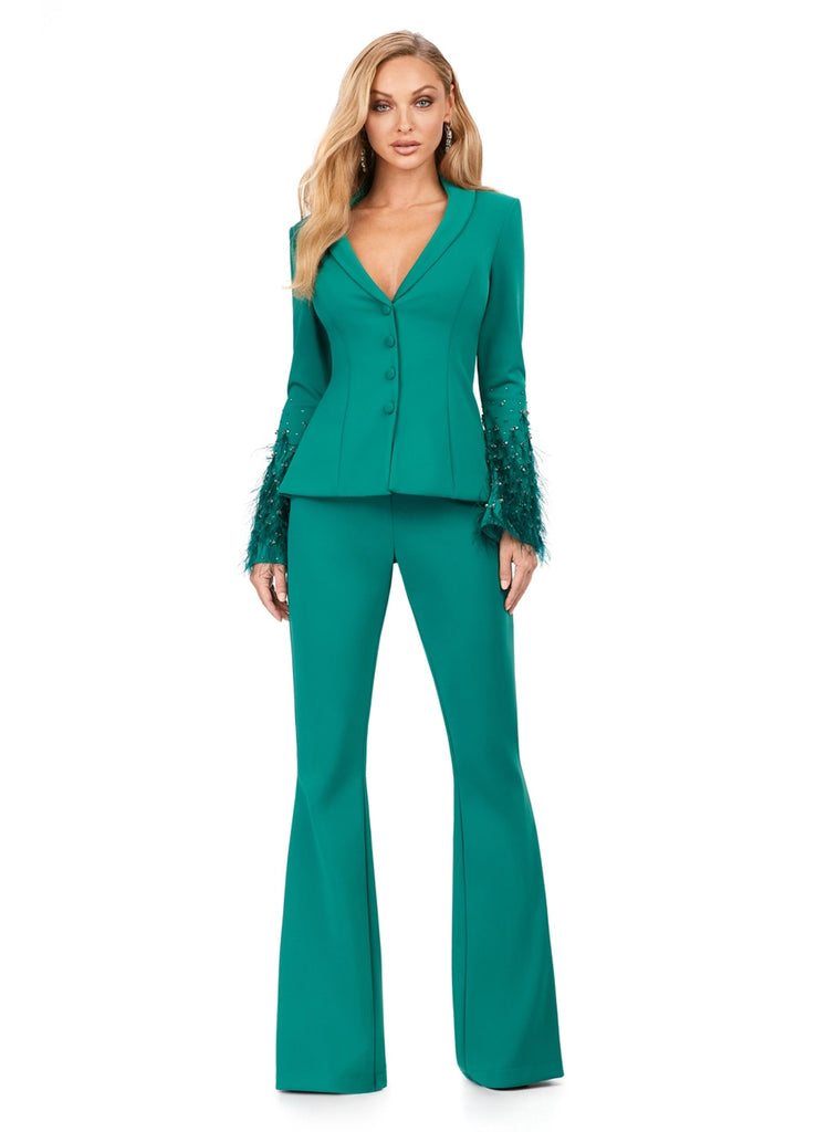 Ashley Lauren 11315 Long Sleeve Suit with Feathers