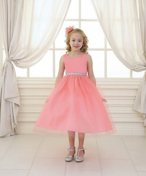 Satin Flower Bodice with Tulle Flower Girl Dress D-754