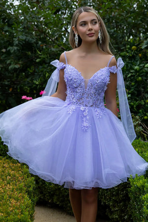 3D Flower Lace A-line Short Dress GS3513