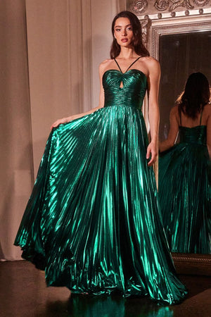 Halter Pleated A-Line Gown C153