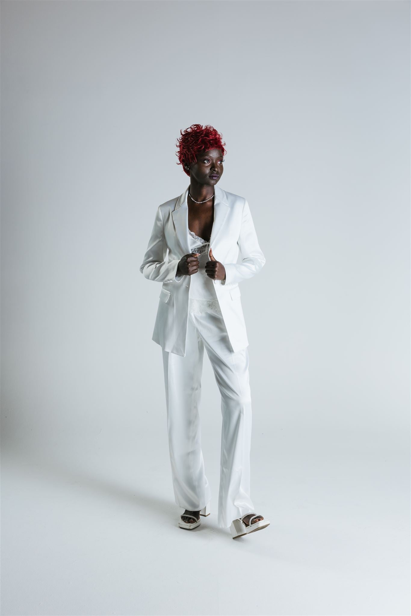 Satin White Women Suit SUIT002 White / 38 / Set Jacket & Pants Satin White Women Suit SUIT002 White / 38 / Set Jacket & Pants