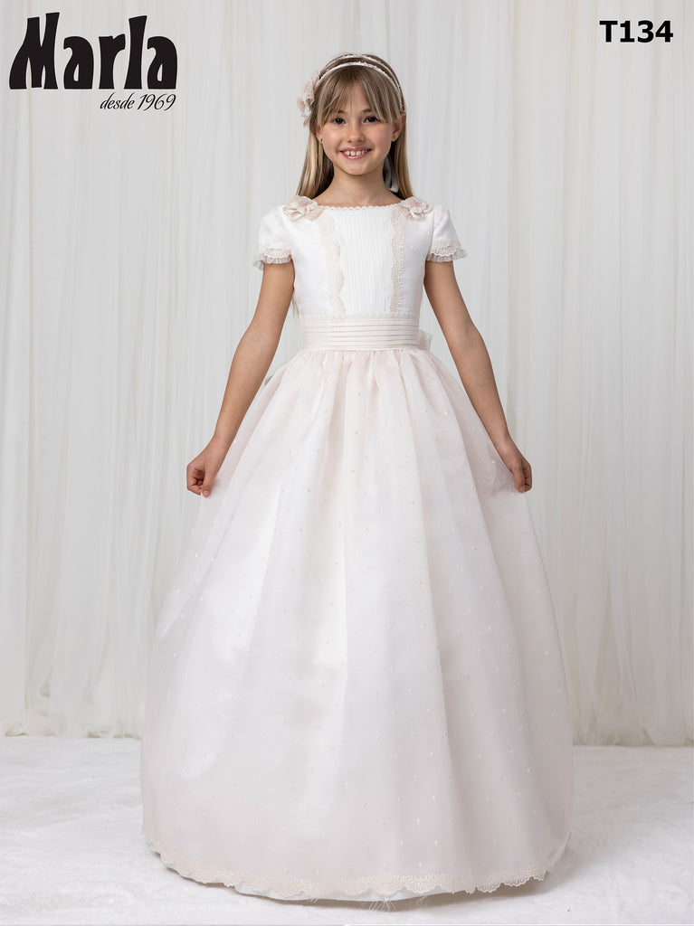 Short Sleeves Spanish Communion Gown Marla T134