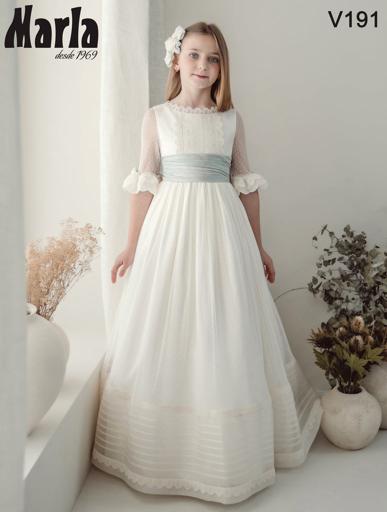 Silk French Sleeves Spanish Communion Gown Marla V191