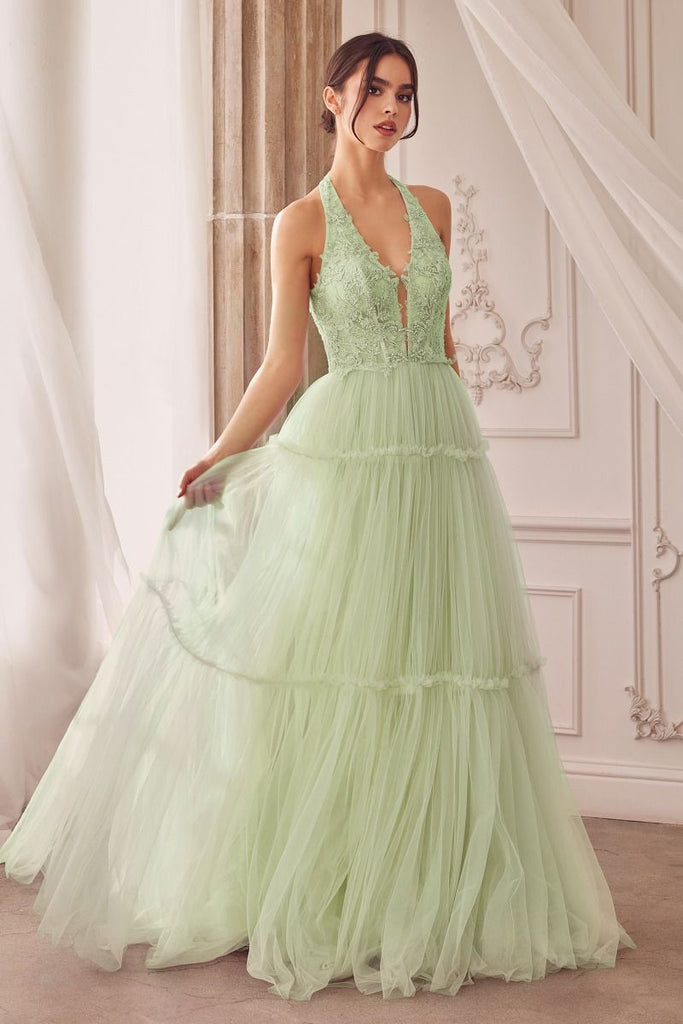 Andrea & Leo A1206 Halter Neckline Garden Lace Prom Gown