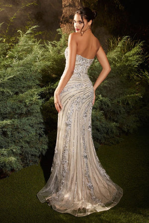 Andrea & Leo A1256 Strapless Crystal Silver Gown