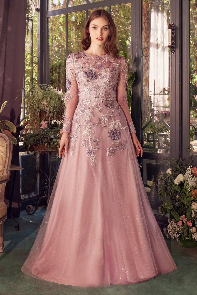 Andrea and Leo Couture A1356 Long Sleeves A-Line Gown Sparkly Gowns Andrea and Leo Couture A1356 Long Sleeves A-Line Gown Sparkly Gowns