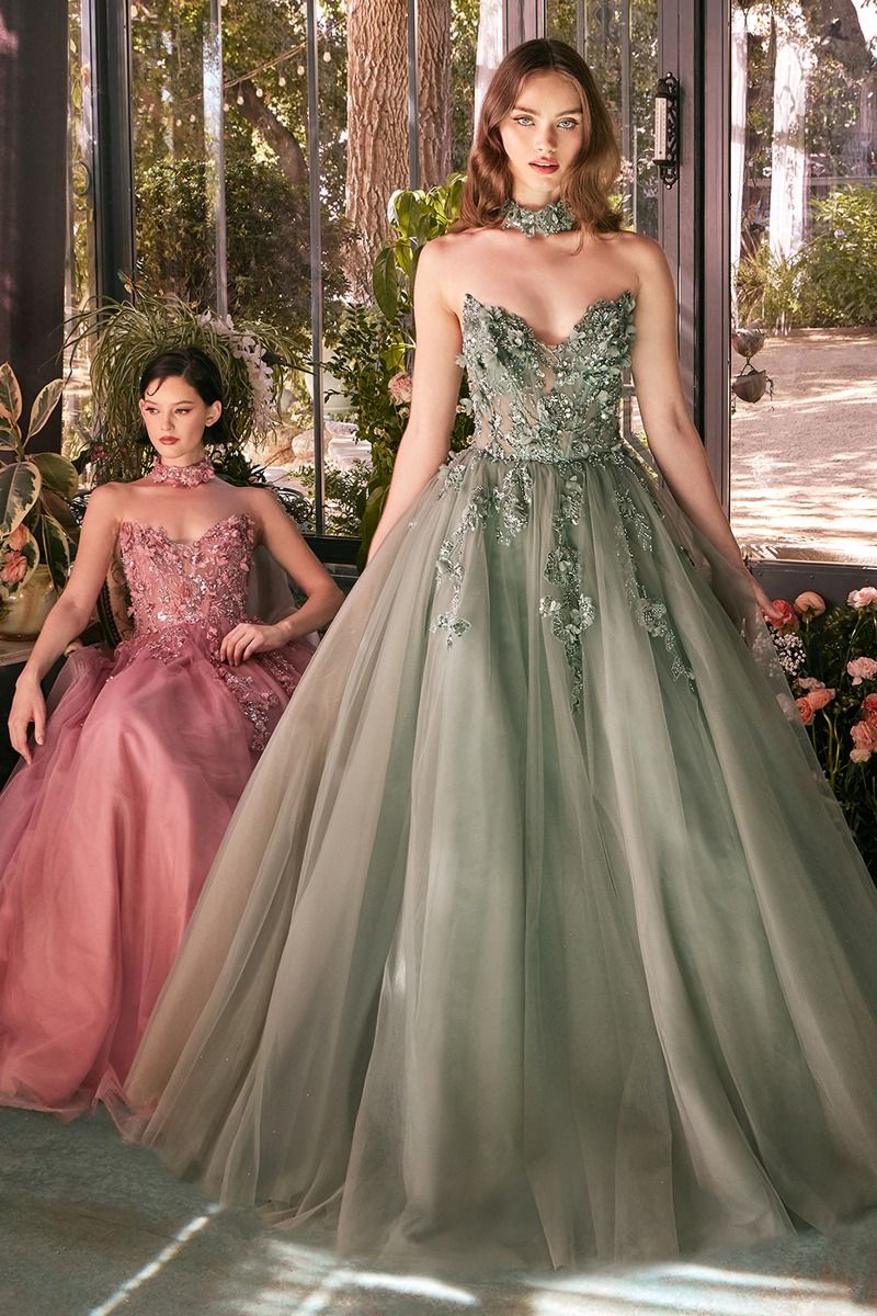 Andrea & Leo A1399 Strapless Lace Ball Gown, Dark Sage / 10 Andrea & Leo A1399 Strapless Lace Ball Gown, Dark Sage / 10