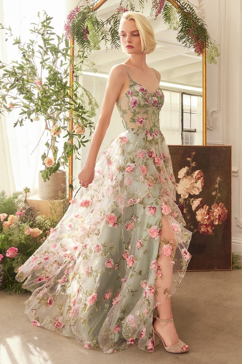 Andrea & Leo Couture A1420 Floral Printed A-Line Gown 10 / Sage (DarkSeaGreen) Andrea & Leo Couture A1420 Floral Printed A-Line Gown 10 / Sage (DarkSeaGreen)