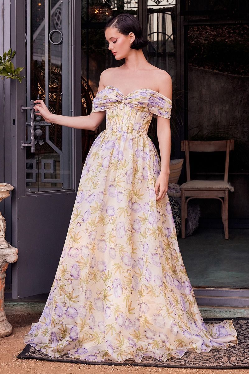 Andrea & Leo Couture A1466 Floral Off-the-Shoulder Gown 16 * / Blue Andrea & Leo Couture A1466 Floral Off-the-Shoulder Gown 16 * / Blue