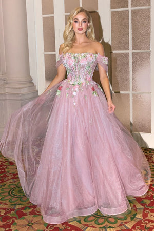 Andrea & Leo Couture A1479 Floral Off-the-Shoulder Gown