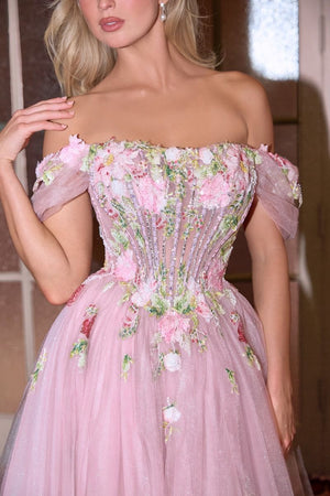 Andrea & Leo Couture A1479 Floral Off-the-Shoulder Gown