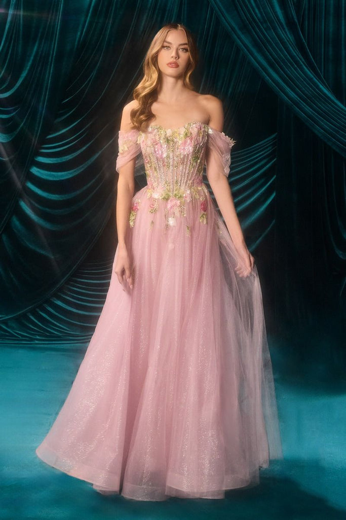 Andrea & Leo Couture A1479 Floral Off-the-Shoulder Gown