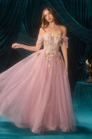 Andrea & Leo Couture A1479 Floral Off-the-Shoulder Gown
