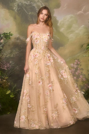 Andrea & Leo Couture A1480 Floral A-line Dress