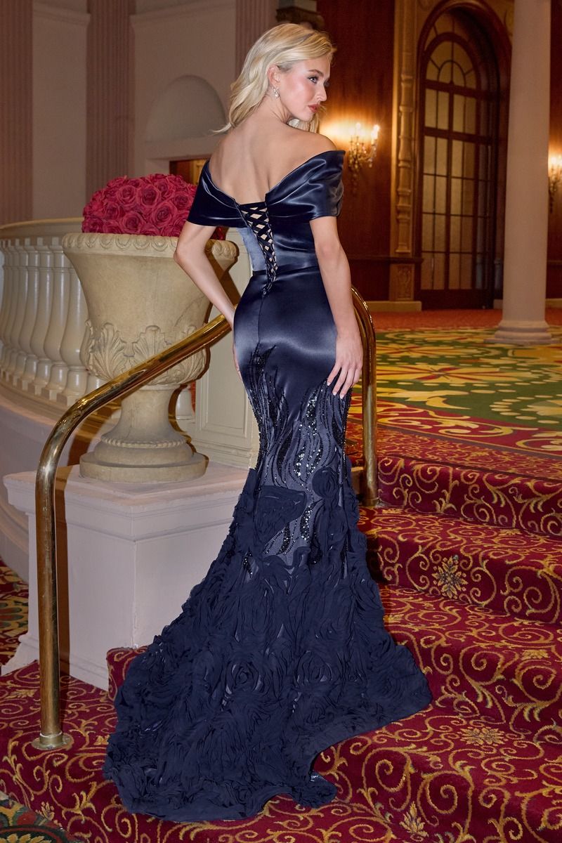 Andrea & Leo Couture A1482 Off Shoulder Mermaid Gown 16 / Navy Andrea & Leo Couture A1482 Off Shoulder Mermaid Gown 16 / Navy