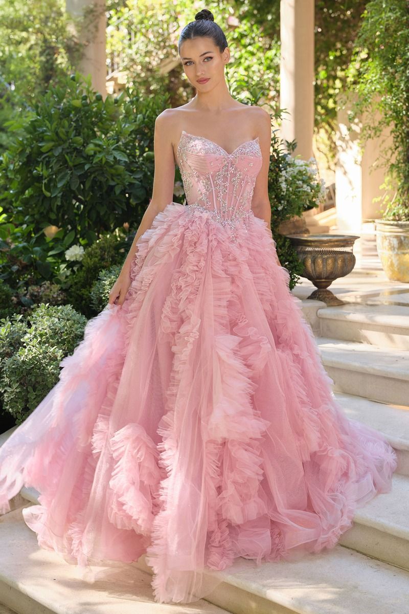 Andrea & Leo A1483 Cascaded Ruffled A-Line Sweetheart Corset Ball Gown Smoky Blue / 12 Andrea & Leo A1483 Cascaded Ruffled A-Line Sweetheart Corset Ball Gown Smoky Blue / 12