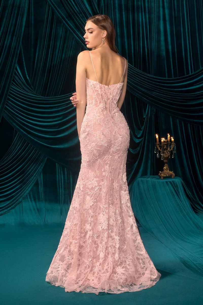 Andrea & Leo Couture a1499 Lili Lace Fitted Gown Pink / 16 Andrea & Leo Couture a1499 Lili Lace Fitted Gown Pink / 16