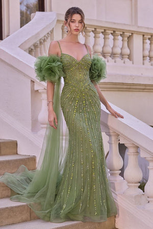 Andrea & Leo A1515 Beaded Fitted Gown with Removable Cape