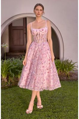 Andrea & Leo A1523 Floral Corset Tea-Length Gown - image 1