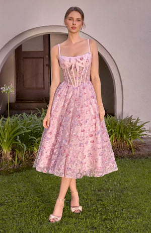 Andrea & Leo Couture A1523 Floral Corset Tea-Length Gown