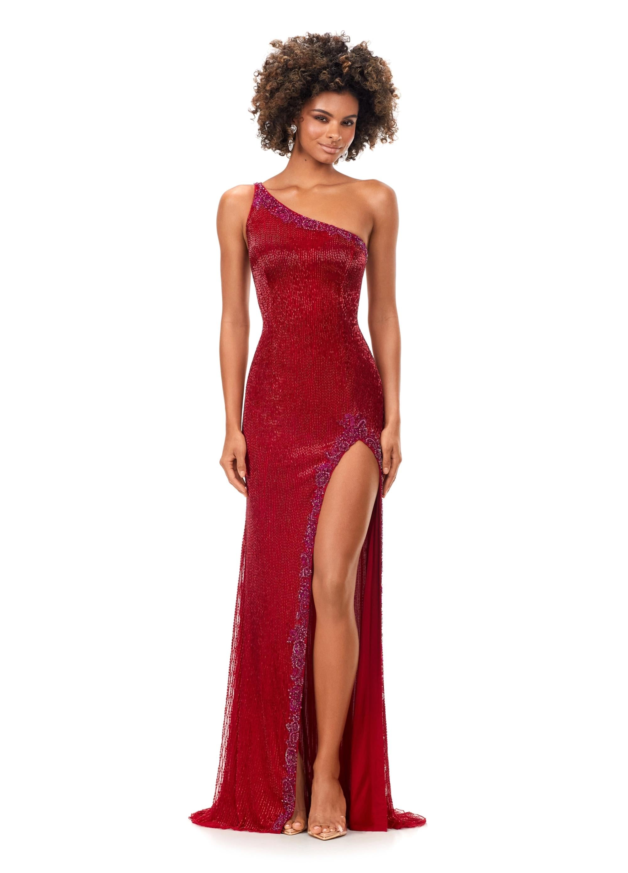 Red Color Rusher Shoulder Red One Shoulder Formal Dress